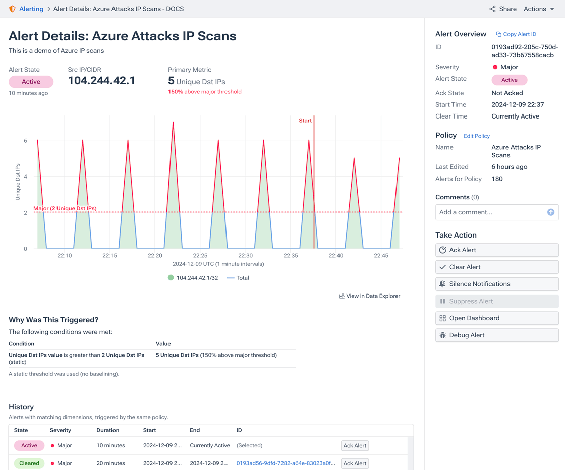 The Details page for a non-protect alert.