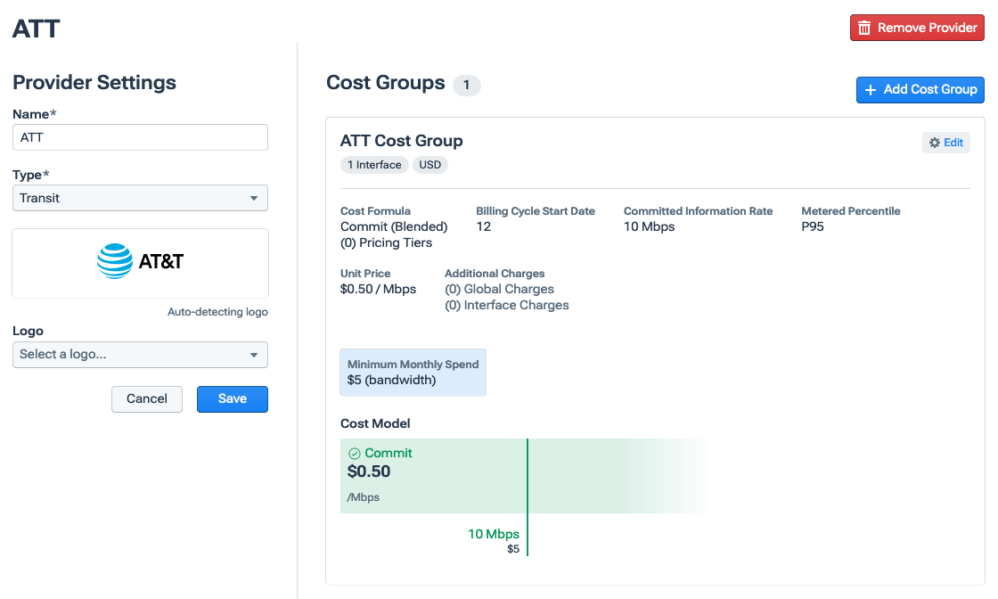 The configuration page for an individual provider.