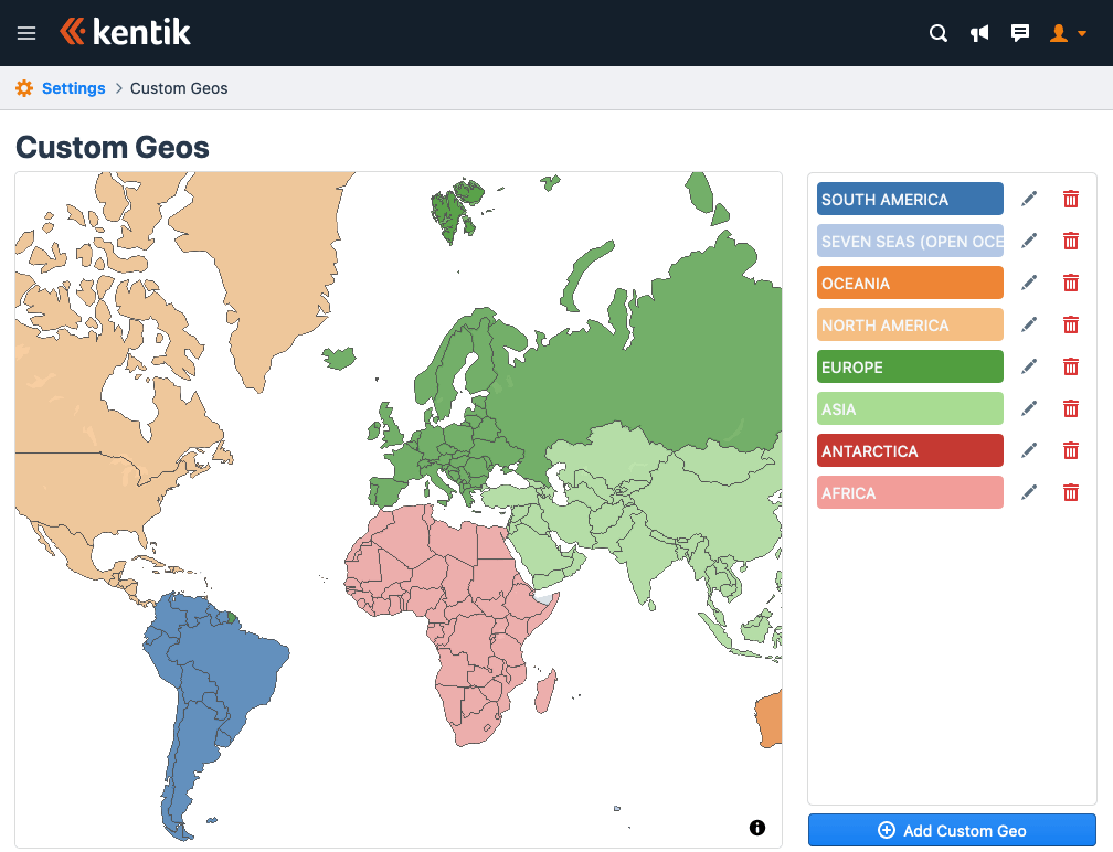 Custom Geos enables organizations to group countries into custom-defined regions.