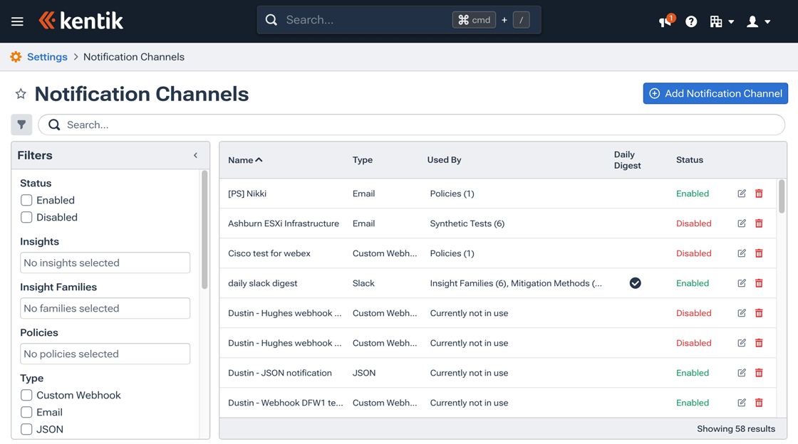 Create and manage notifications on the Notifications page.