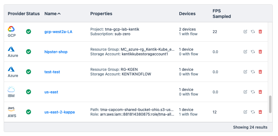 The Cloud Exports list provides basic information about each cloud export and access to actions and additional details.