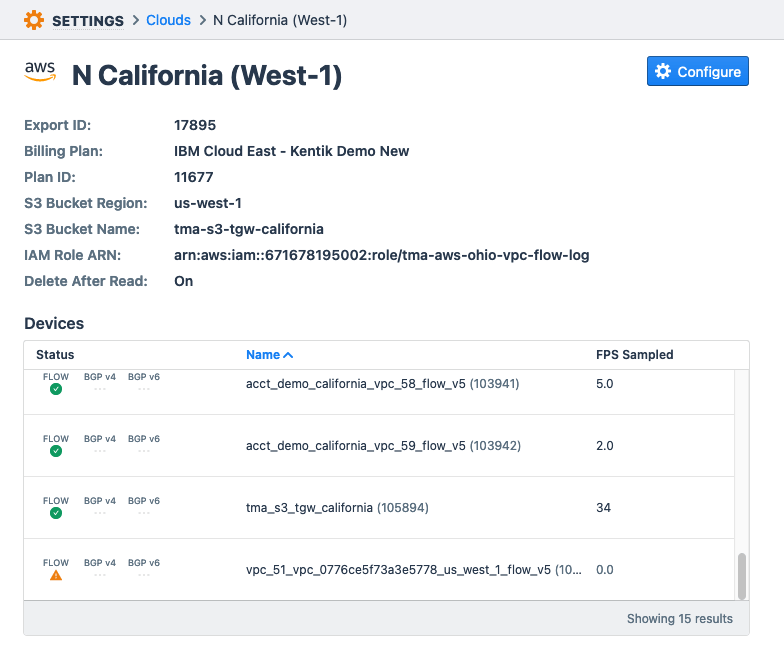 The Cloud Details page provides access to the properties and settings of an individual cloud export.