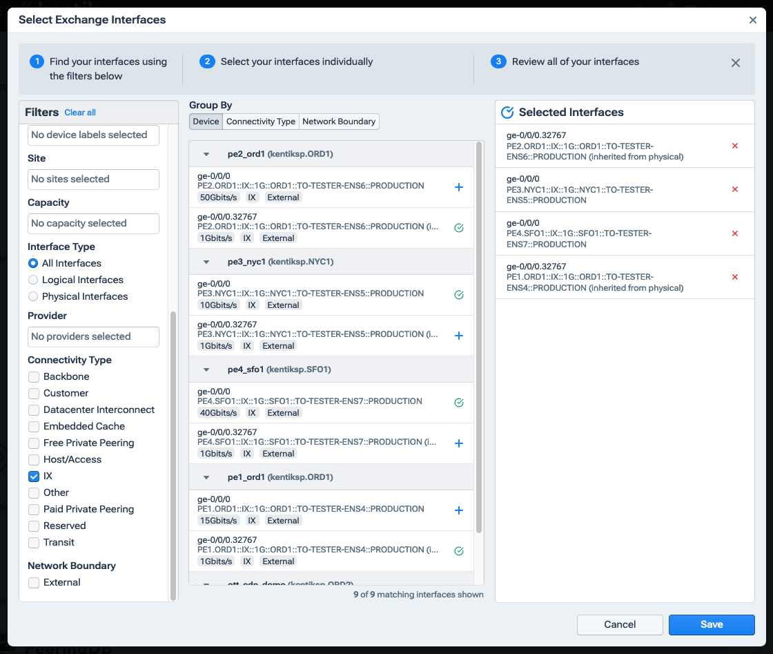A dialog used to map interfaces to exchanges.