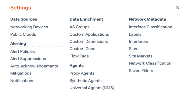 The Settings submenu.
