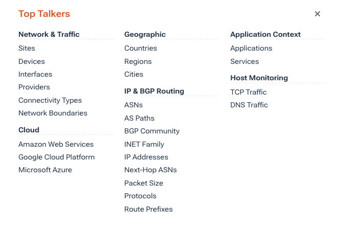 The Top Talkers submenu.