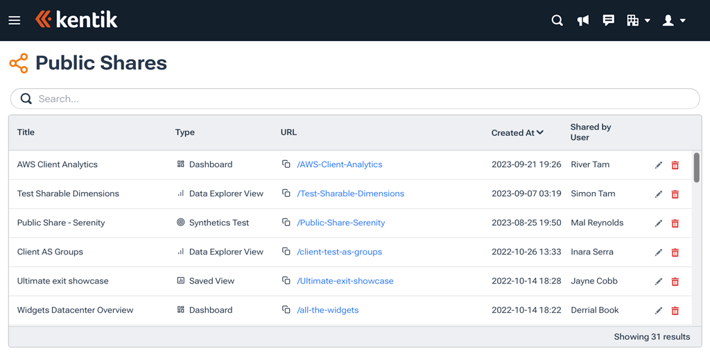 Manage your public shares on the Public Shares page.