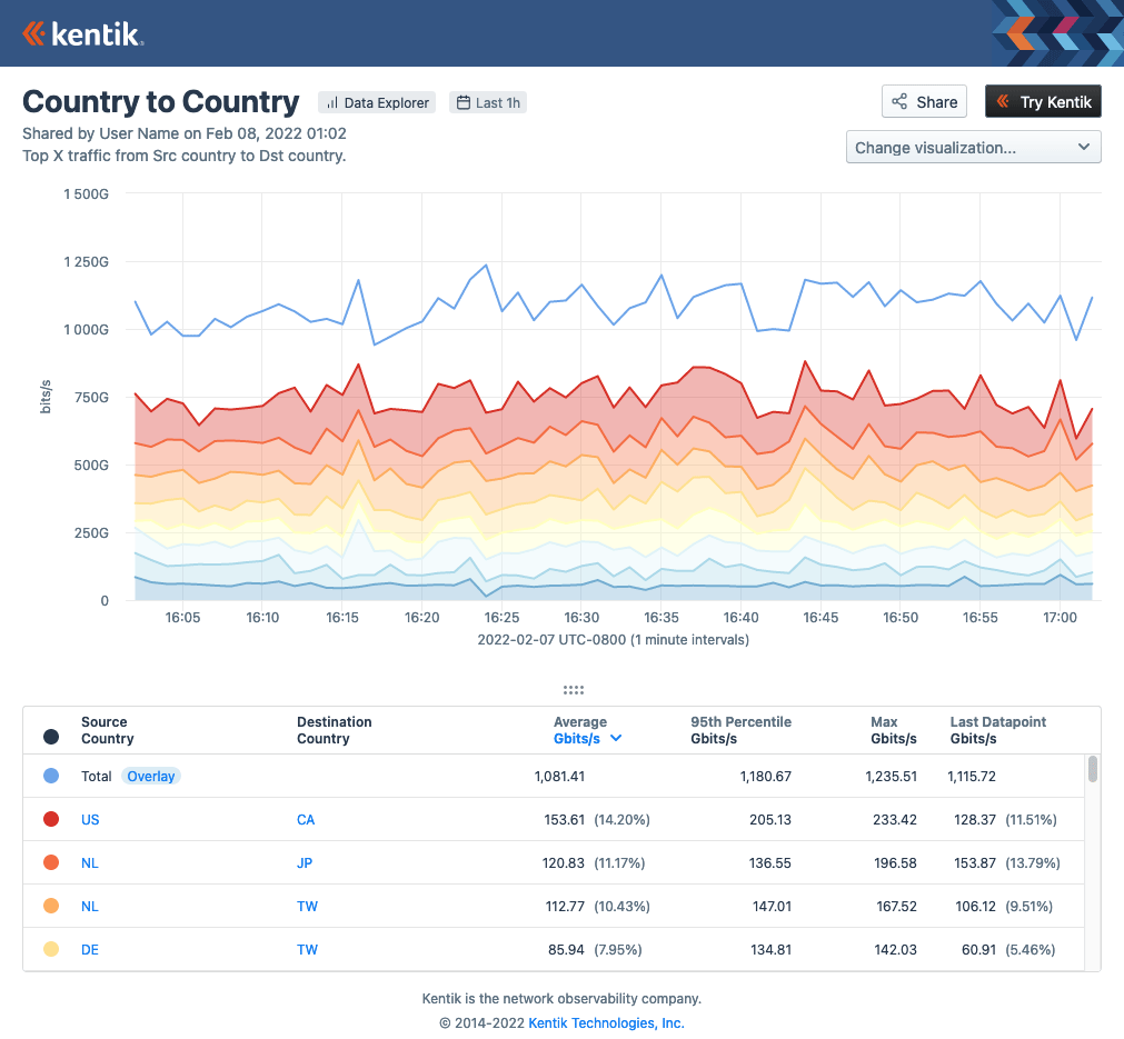 A public share, like this one from Data Explorer, lets you show Kentik-generated views to people who aren't Kentik users.