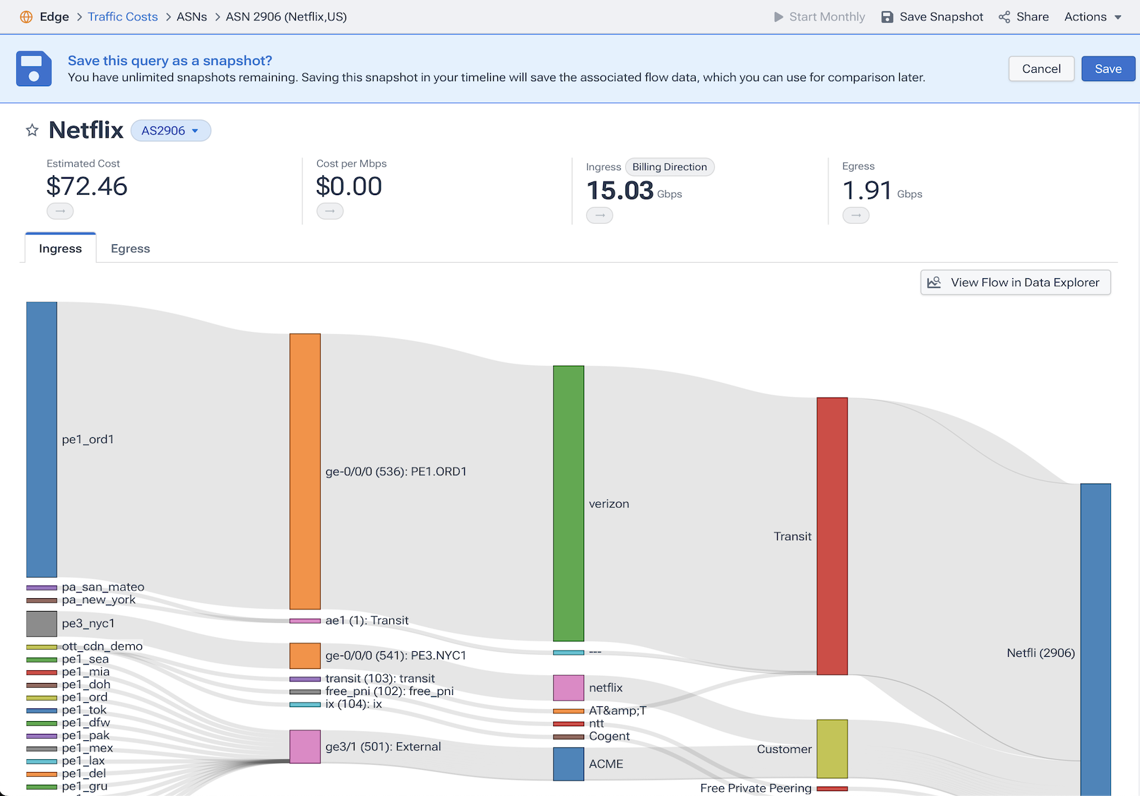 After clicking the Estimate button, a screen shows the details along with an option to save a snapshot.