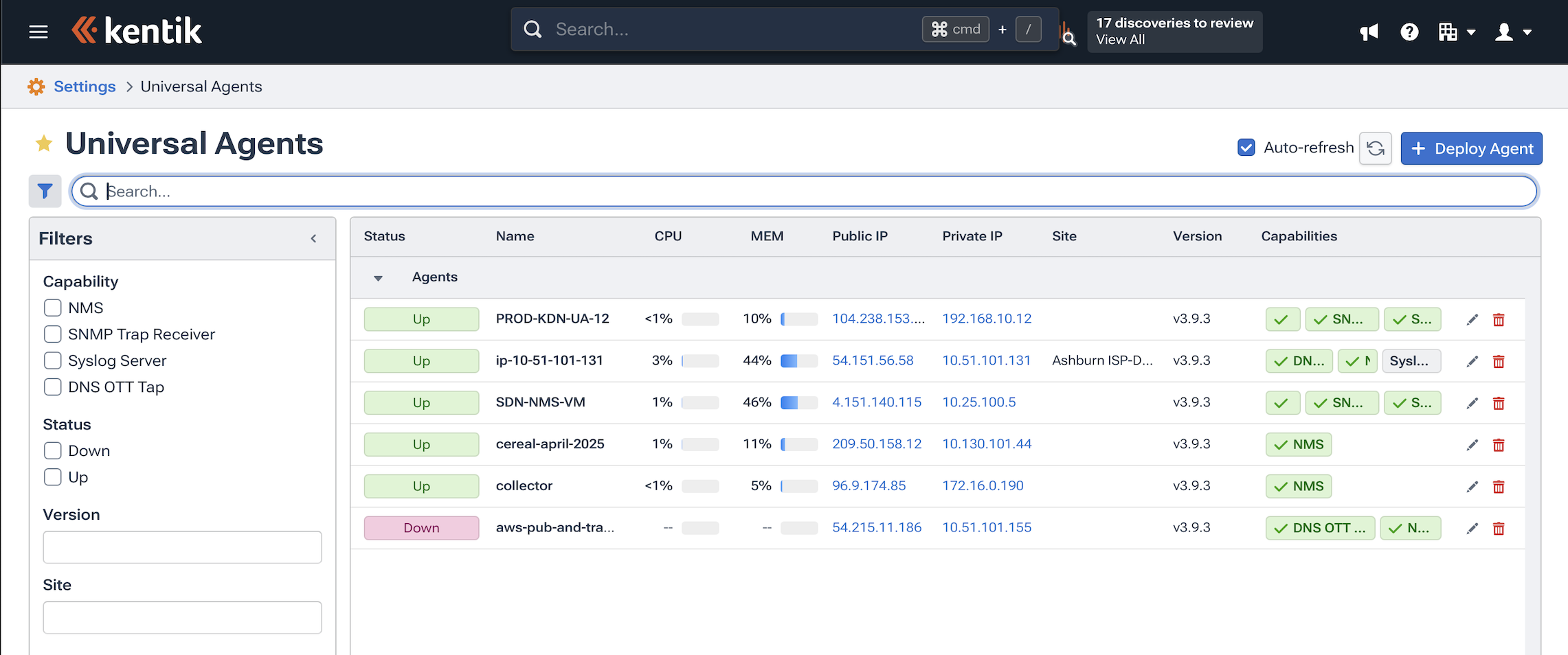 Manage Universal Agents on the Universal Agents page.