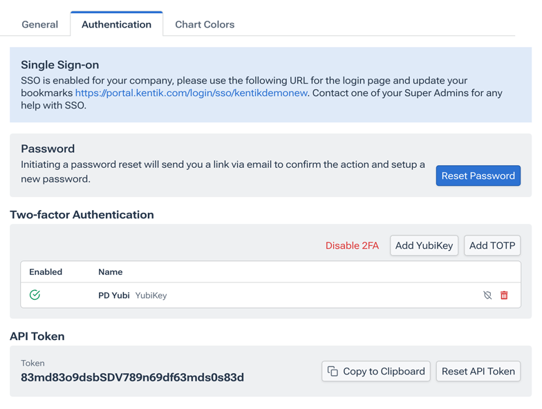 Settings on the Authentication tab control how you access Kentik.