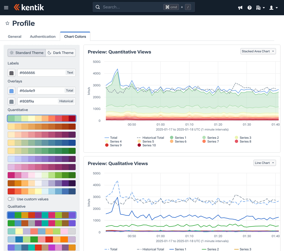 The Profile page enables you to customize user-specific display settings and preferences.